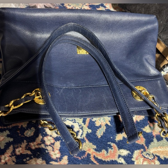MCM Navy Blue Leather Tote Bag with suede interior - Picture 11 of 15